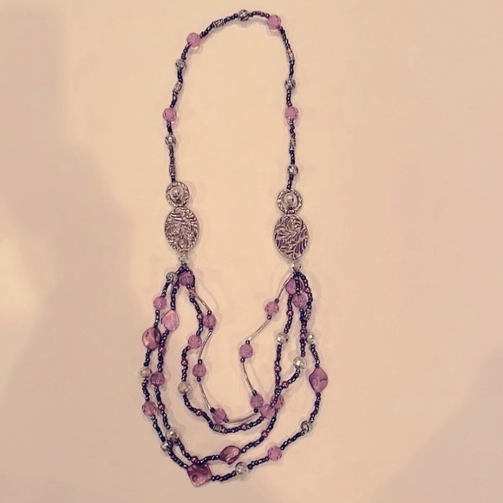 Lavender and Silver Beaded Necklace